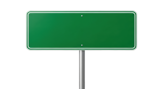 Isolated green traffic sign, road direction, guide information, blank signage on a pole
