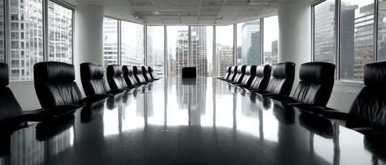 Empty conference room with city view