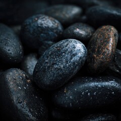 Close-up view of dark, wet stones