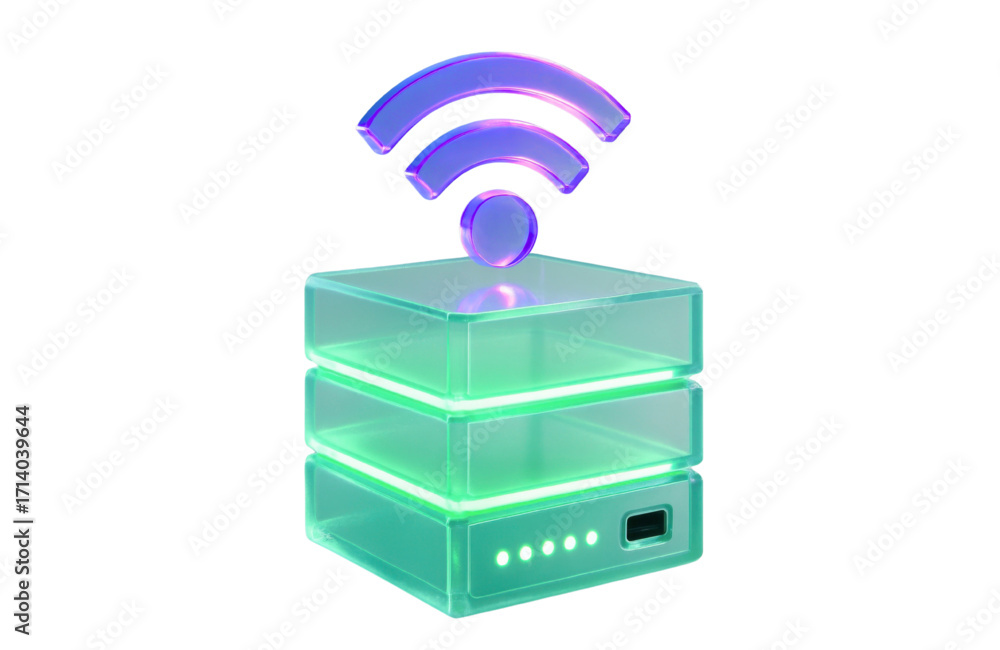 Aufkleber sleek modern server icon with glowing wifi signal symbolizes digital connectivity and data.