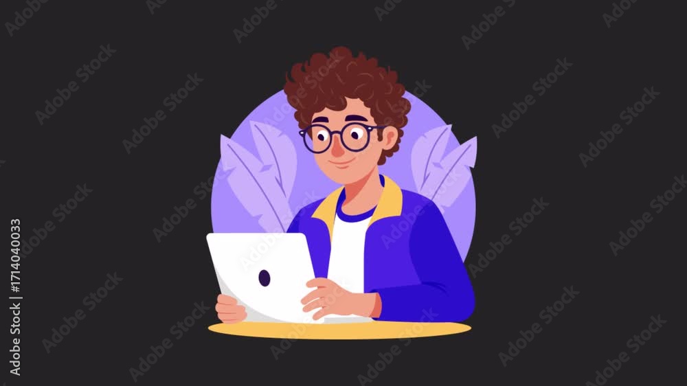 Poster developer using laptop animation alpha channel