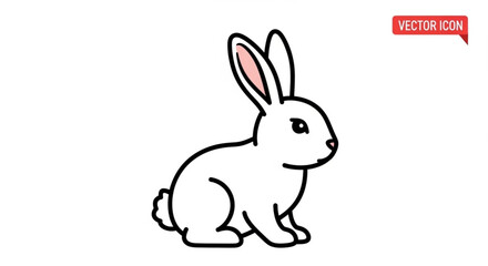 Obraz premium A cute white rabbit with pink ears sitting, this vector illustration is perfect for childrens books and designs