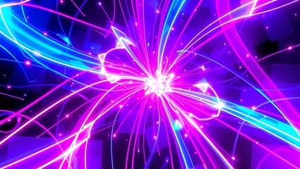 Fototapeta premium Abstract explosion of neon light streaks and sparkles