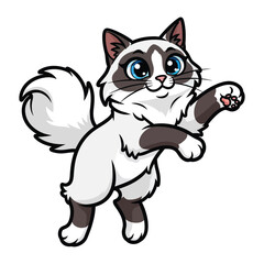Ragdoll Cat Cartoon: A charming illustration of a playful ragdoll cat with striking blue eyes, set against a clean backdrop. Capturing the playful spirit of the breed