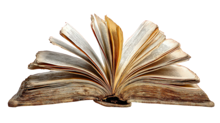Antique Book Open with Aged Pages on Black Background