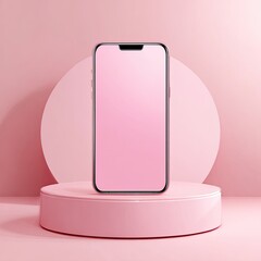 Stylish pink phone on a pink podium