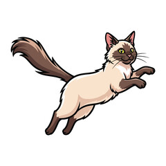 Siamese Cat's Delight: Captivating illustration of a gracefully leaping Siamese cat with its distinctive markings and sleek physique, conveying an impression of joyous energy.