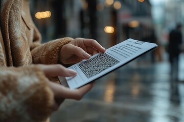 Businessman scanning qr code on official document for verification and digital workflow tracking in secure corporate process