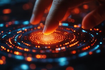 Close-up of business hand using a fingerprint scanner for secure access to digital contract files data protection and privacy concept