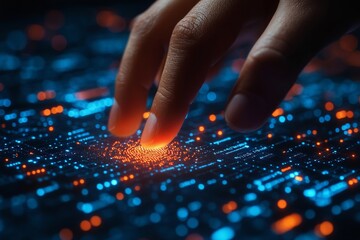Close-up of business hand using a fingerprint scanner for secure access to digital contract files data protection and privacy concept