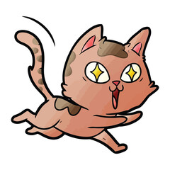 Whimsical Kitty's Joyful Leap: An adorable cartoon cat springs into action, its eyes sparkling with delight, exuding an aura of playful energy and boundless glee.