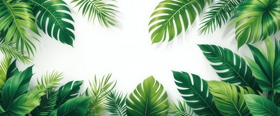 Vintage Greenery  Retro Inspired Vector Banner Showcasing Tropical Plants on White   Perfect for Nostalgic Designs and Classic Aesthetics