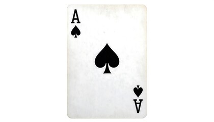 Close-up view of a vintage-style playing card, showcasing the ace of spades with its distinct black symbol against a textured off-white background.