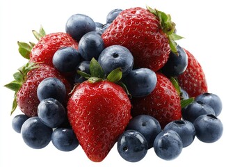 Obraz premium A vibrant cluster of fresh strawberries and blueberries