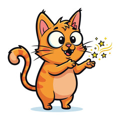 Whimsical Cat and Magic: A cheerful, cartoon cat creates a spellbinding scene with sparkling stars, bringing a touch of magic.