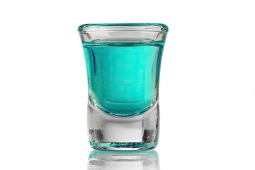 Teal liquid in a shot glass