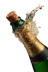 Champagne Bottle Cork Popping with Sparkling Golden Liquid