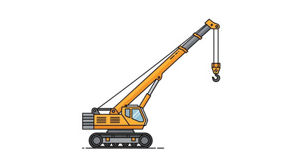Illustration of a yellow crawler crane with a hook, , perfect for construction, industry, or engineering themed designs