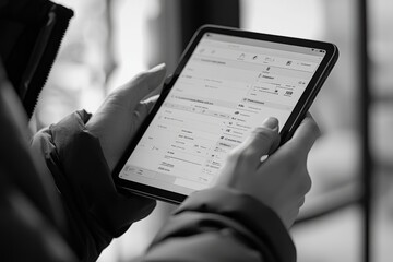 Employee filling out digital incident report on company tablet after workplace safety inspection part of iso procedure and audit trail