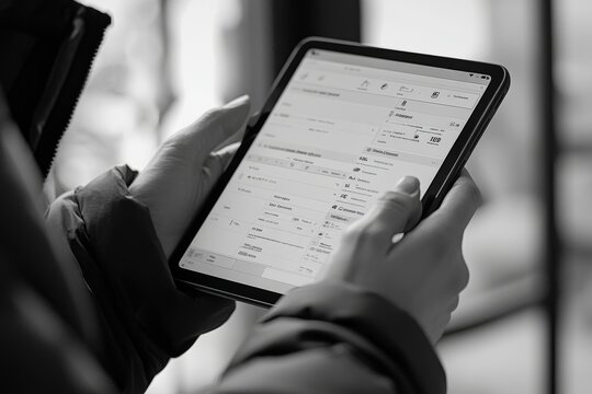 Employee filling out digital incident report on company tablet after workplace safety inspection part of iso procedure and audit trail