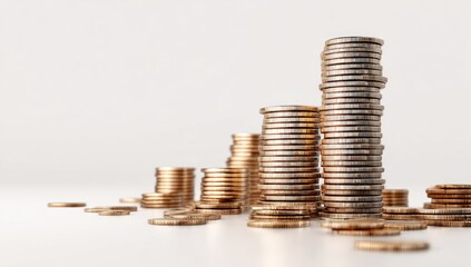 Stacks of coins in ascending order, against a plain white background