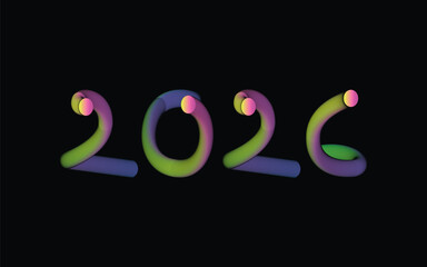Colorful and psychedelic 2026 year design against a black background illustration