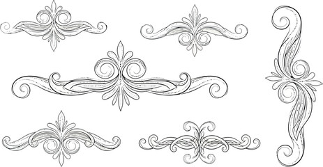 Fototapeta premium Vector art of collection of ornate black and white decorative scrollwork elements