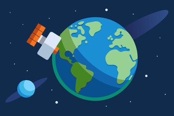 Cartoon satellite orbiting the earth vector illustration