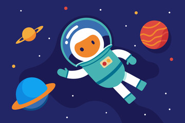 Naklejka premium Cartoon astronaut floating in space vector illustration