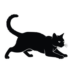 Stealthy Black Cat: An image depicting a sleek black cat silhouette poised in a hunting stance, with its eyes fixed and ready to pounce.