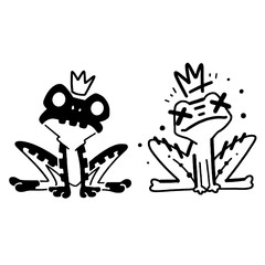 Edgy Frog King icon set. Graffiti aesthetic, rebellious art