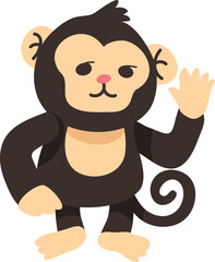Cartoon Monkey with Waving Hand and Curly Tail Smiling and Friendly.