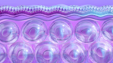 Skin cells with nuclei arranged under epidermal surface. Medical cosmetic beauty industry 3D illustration. Dermatology, skincare, bio technology. Health, body care, collagen serum hydration treatment