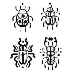 Dark tribal beetle icons, occult insect set.