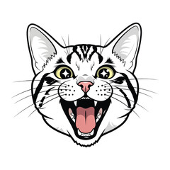 Cheerful Cat Icon: A whimsical and animated graphic featuring a charming cat with its mouth wide open in a joyous expression. This illustration captures the pure essence of feline happiness.