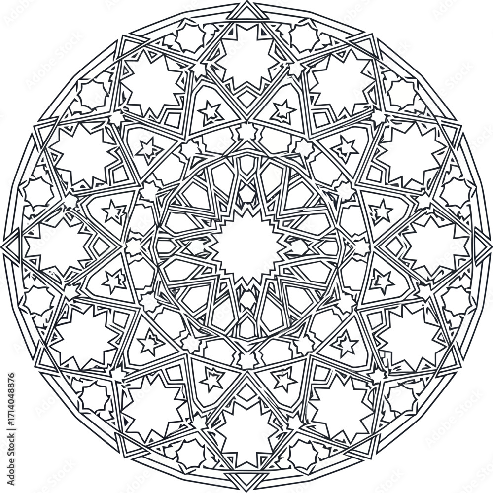 Poster vector art of intricate geometric mandala pattern with star and polygon shapes