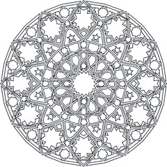 Vector art of intricate geometric mandala pattern with star and polygon shapes