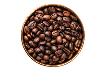 Overhead Shot of Dark Brown Roasted Coffee Beans in a Bowl on Black Background