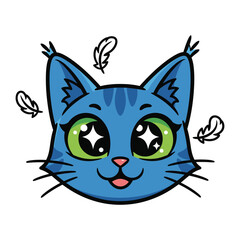 Joyful Animated Feline: An adorable cartoon cat with bright, expressive eyes and soft feathers floats delicately around her, exuding charm and playfulness. 