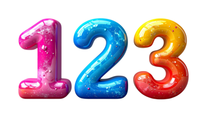Colorful three-dimensional numbers on a white background set as an alphabet and math illustration design 1 ,2 3.