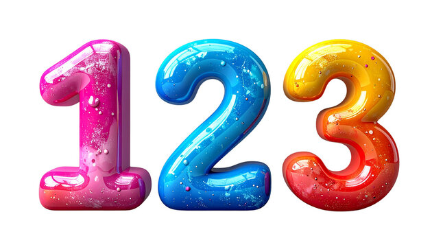 Colorful three-dimensional numbers on a white background set as an alphabet and math illustration design 1 ,2 3.