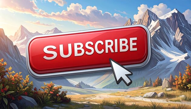 Mountain landscape, subscribe button - Powered by Adobe