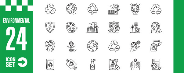 A set of environmental icons, showcasing symbols for recycling, sustainability, and ecofriendly practices, ideal for environmental awareness campaigns