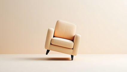 Minimalist peach armchair floating against a softly lit neutral background