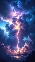 Fototapeta premium Dramatic lightning strike through vibrant clouds