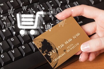 Man use online shopping with credit card