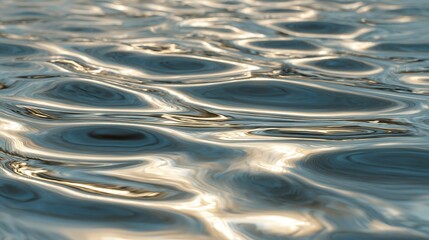 Rippling water surface, glinting gold and silver highlights, perspective angled low