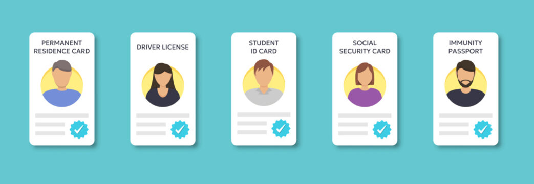 Identity card collection. Personal documents including driver license, student ID, social security and residence card