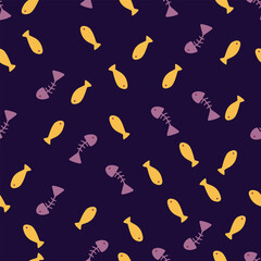 Fun repeat pattern with purple and yellow fish