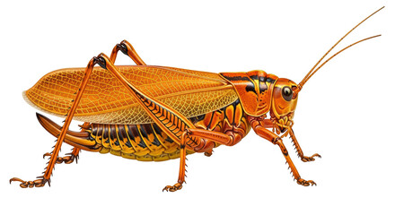 Isolated Eastern Lubber Grasshopper, detailed colorful art illustration in full view, no shadows